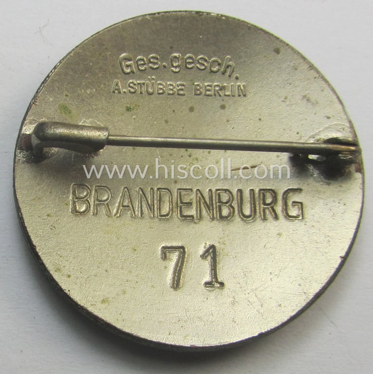 DRK nurses'-badge entitled: 'Schwesternschaft', being a medium-sized version showing an engraved bearers'-number: ('71'), town: ('Brandenburg') and/or makers'-designation
