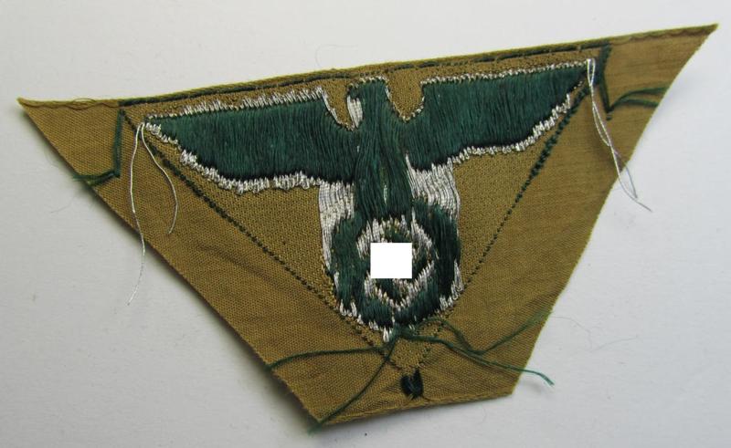 Neat, SA-related cap-eagle as was intended for the: 'Lagermütze' (ie. side-cap) being an example as woven in darker-green on a brownish-coloured background and as such intended for members within the: 'SA-Gruppe Kurpfalz o. Nordsee'