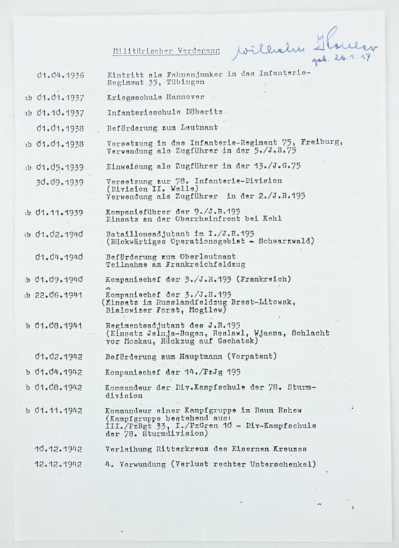Signature of Wehrmacht Heer KC&OLC Recipient 'Wilhelm Köhler'