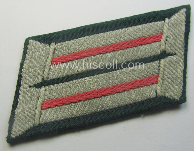 WH (Heeres) pair of (later-war-pattern) officers'-type collar-tabs (ie. 'Kragenspiegel für Offiziere') as executed in 'BeVo'-weave pattern as was intended for an officer serving within the: 'Panzer- o. Panzerjäger-Trpn.'