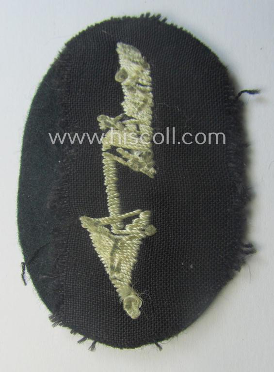 Truly used, WH (Heeres) trade- and/or special-career insignia ie. hand-embroidered signal-blitz (being a non-maker-marked example as executed in white) as was intended for a soldier serving within the: 'Infanterie-Trpn.'
