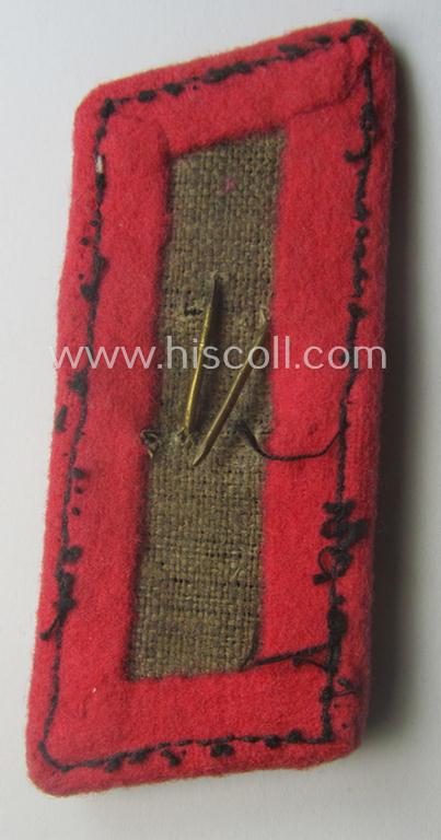Early- (ie. mid-) war-period - albeit regrettably single! - WH (Heeres) black-coloured, woolen-based- and/or bright-pink-piped: 'Panzer'-collar-tab having an aluminium based 'Totenkopf' (ie. skull) attached