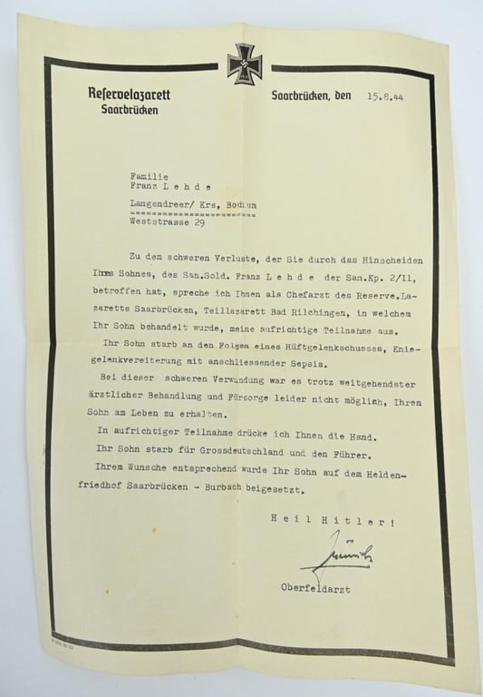 German WH Deathcard Grouping Chaplain Franz Lehde