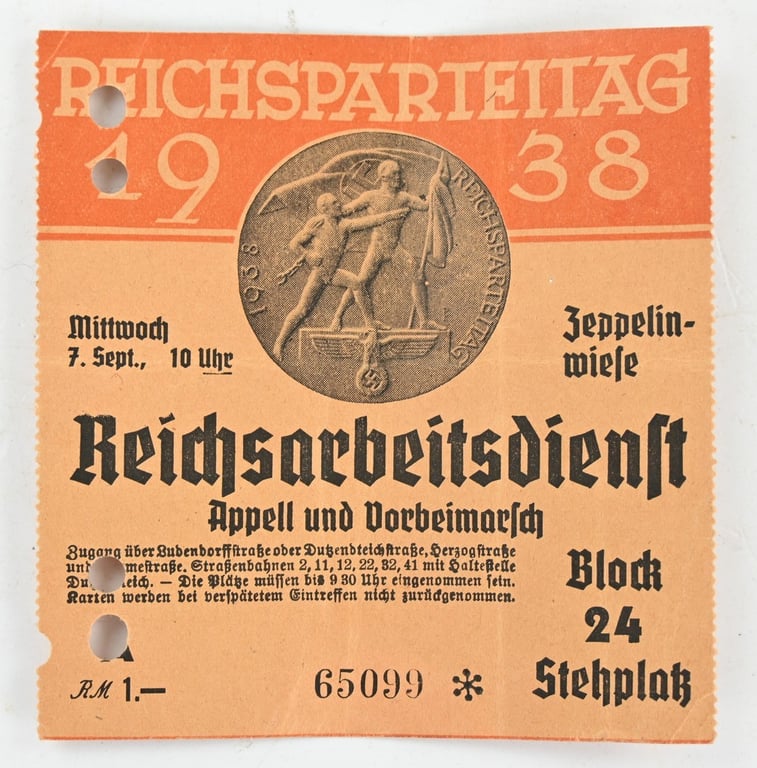 German Third Reich Reichsparteitag 1938 Ticket