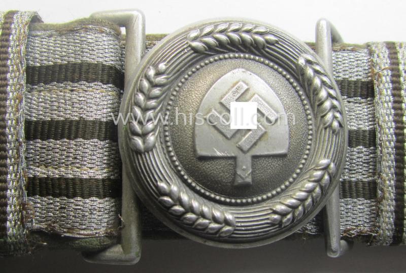RAD (ie. 'Reichsarbeitsdienst') 'standard-pattern', officers'-dress-model aluminium-based belt-buckle and accompanying 'brocade'-based belt (ie. 'Paradefeldbinde für Offiziere des Reichsarbeitsdienstes')
