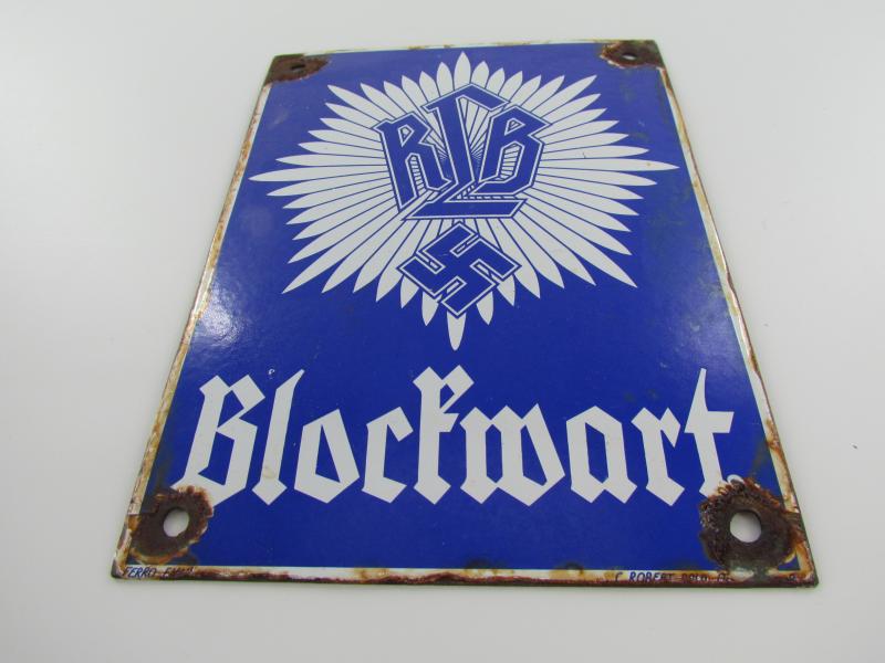 Enamel Sign RLB Blockwart Reichsluftschutzbund ( Reproduction? )