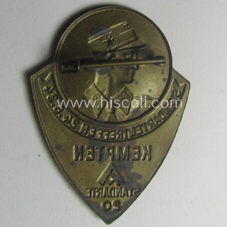 Commemorative - and fairly early-period! - golden-bronze-toned SA- (ie. 'Sturmabteilungen'-) related 'tinnie' entitled: 'Standartentreffen - SA-Standarte 20 - Kempten - 24.6.34'
