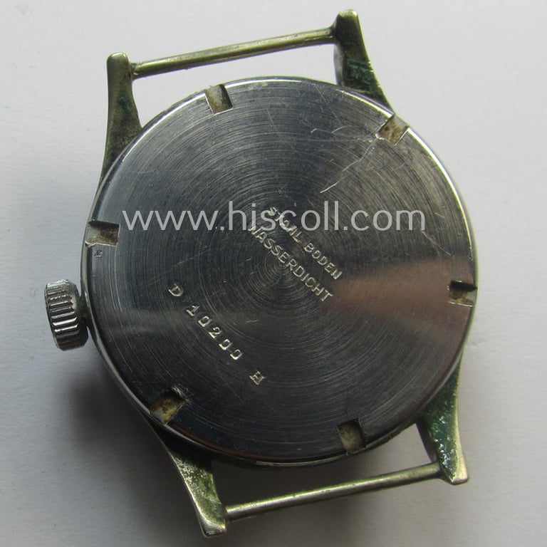 Attractive - and scarcely encountered! - WH (Heeres, LW etc.) WWII-period wrist-watch (or: 'Dienstuhr') of the make: 'Helios' having an engraved number: 'D10200H' on its back (and that comes in a still running condition)