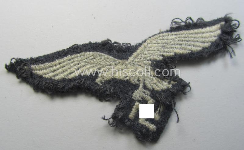 WH (Luftwaffe) EM- (ie. eventually NCO-) type breasteagle (being a once tunic-attached example as executed in typical machine-embroidered-pattern)