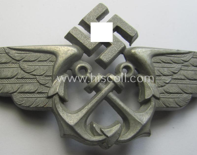 WH (Luftwaffe) visor- (ie. 'Schirmmützen'-) cap-device ie. 'Mützenabzeichen des Seemännisches Personal der LW' (being a non-maker-marked example that comes in a never used- ie. 'virtually mint- ie. unissued' condition)