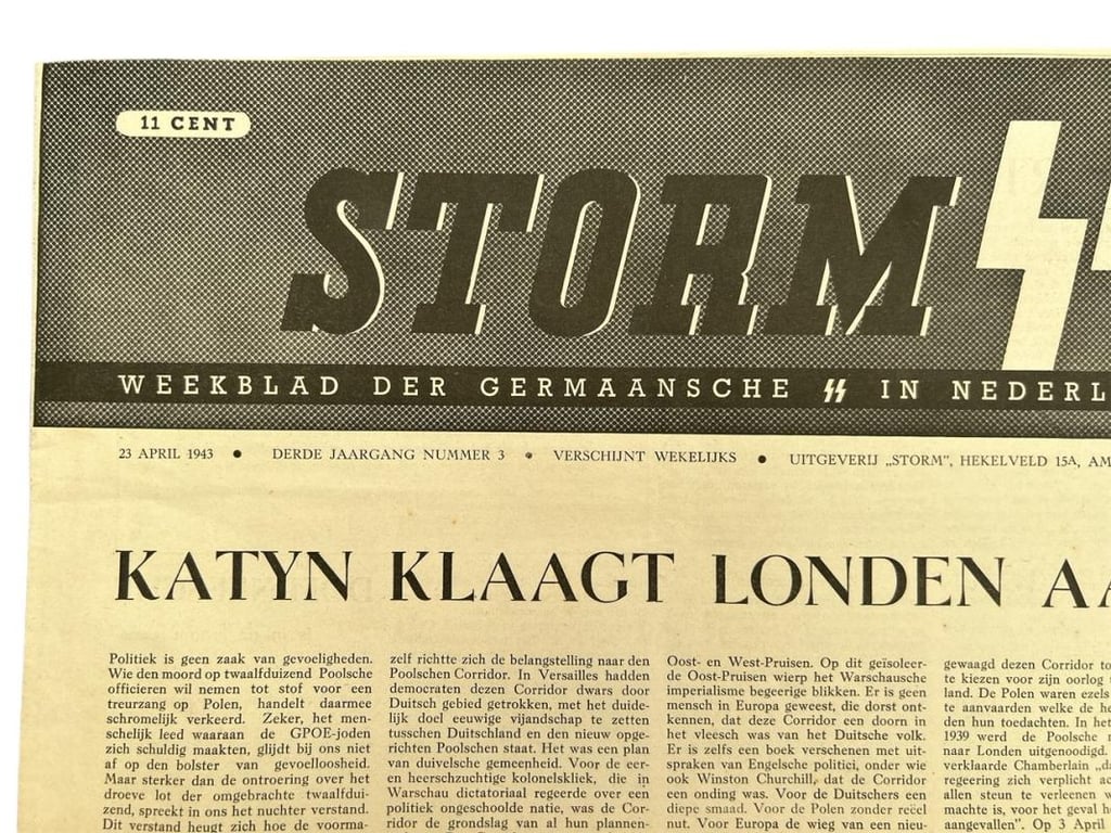 Dutch Waffen SS Newspaper – Storm SS No 3 April 23th 1943