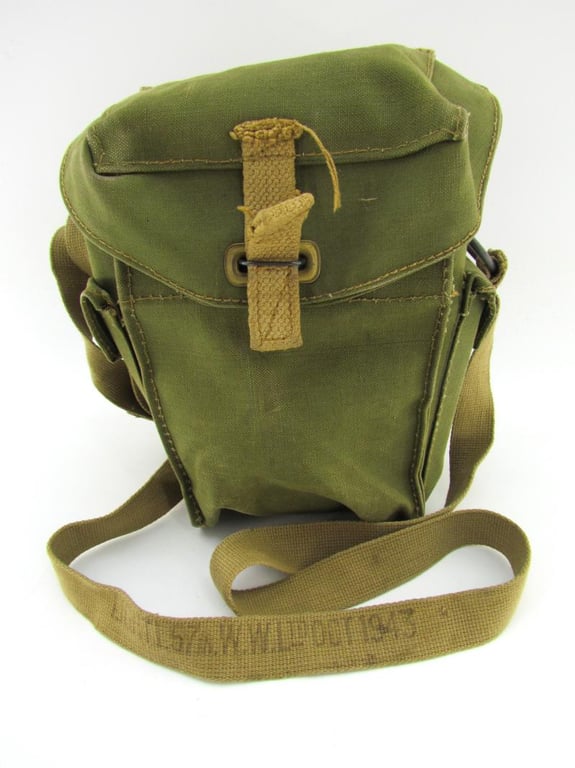 British WWII second model Gasmask Bag + Mask + contents 1943