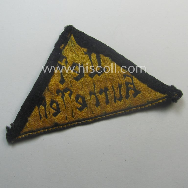 Moderately used, 'HJ' ('Hitlerjugend') district-triangle (ie. 'Gebietsdreieck') entitled: 'West Kurhessen' (being a moderately used- ie. worn example that has lost its 'RzM'-etiket)