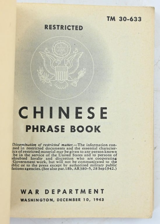 US WW2 Chinese Phrase Book