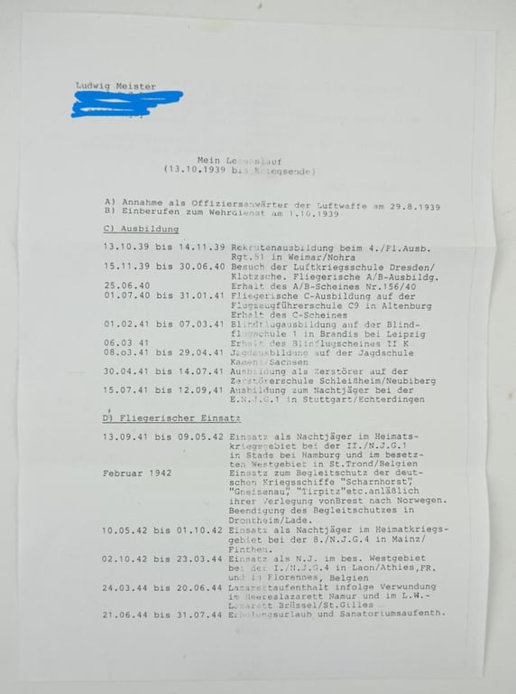 Signature of Wehrmacht Heer KC Recipient 'Ludwig Meister'
