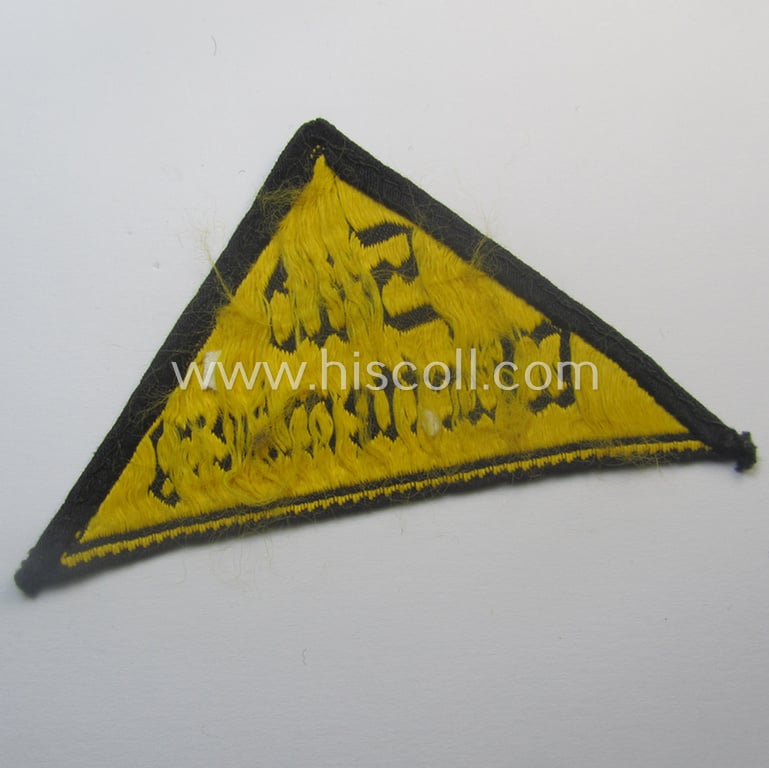 'HJ' ('Hitlerjugend') district-triangle (ie. 'Gebietsdreieck') entitled: 'Süd Württemberg' (being a moderately used- ie worn example that regrettably misses its 'RzM'-etiket)