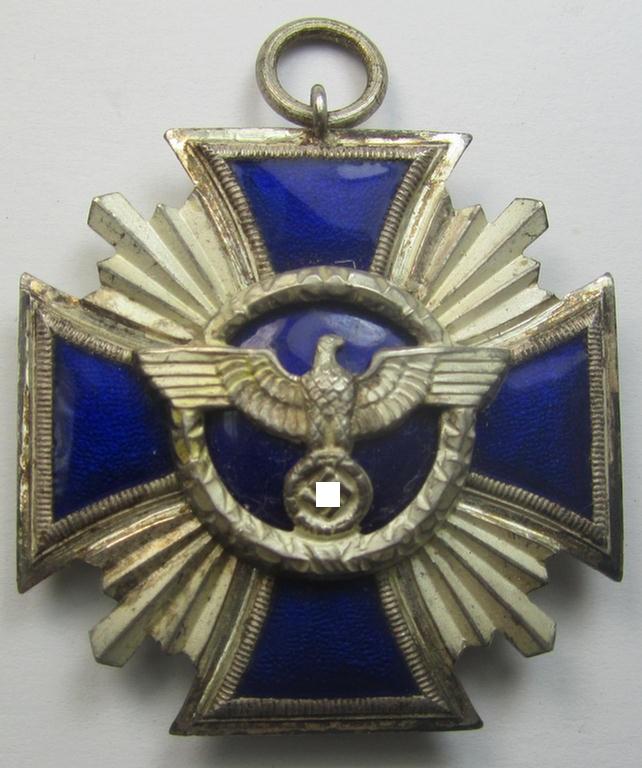 'N.S.D.A.P. Dienstauszeichnung in Silber' (ie. '2. Stufe für 15 Jahre t. D.') being a (typical) non-maker-marked- (and 'regular-weight') example that comes together with its period (fairly long-sized!) ribbon as issued- and/or worn