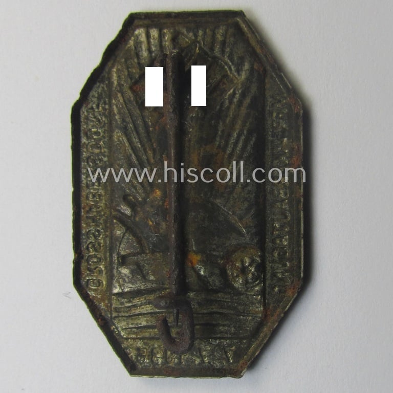 Unusually found, silver-toned 'Reichsnährstand'- (ie. 'RNSt.'-) related day-badge (ie. 'tinnie') as was issued to commemorate an: 'RNSt.'-gathering ie. show entitled: 'Mfr. Ackerbautagung - Grosshabersdorf - 7.7.1935'