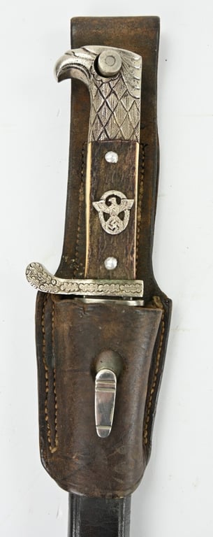German Police Stag Handled Dress Bayonet with Frog