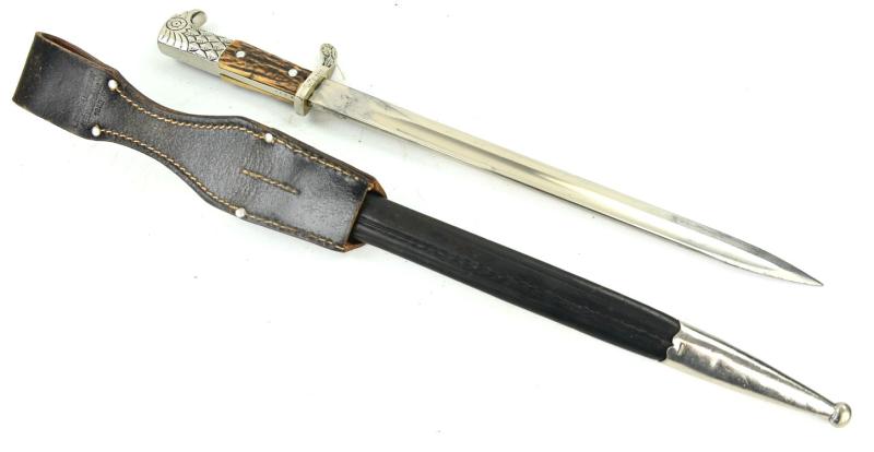German Police Stag Handled Dress Bayonet with Frog