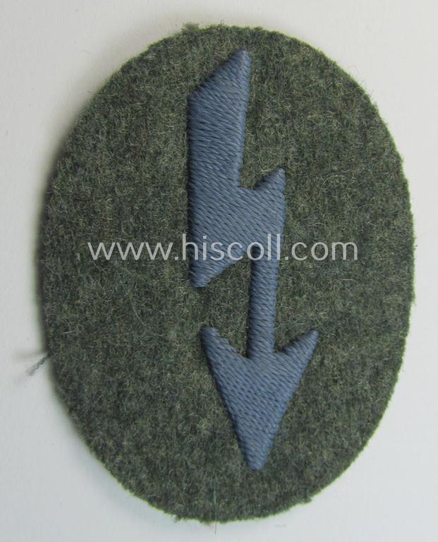 WH (Heeres) trade- and/or special-career-insignia ie. hand-embroidered 'signal-blitz' being a maker- (ie. 'G&B'-) marked example as was specifically intended for a soldier within the: 'Nachschub-Truppen'
