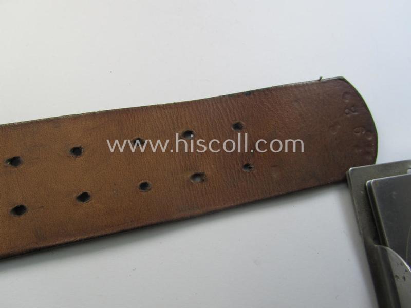Neat, later- (ie. mid-) war-period, black-coloured WH (Heeres, Luftwaffe, Waffen-SS etc.) 'standard-issue'-pattern belt (ie. 'Koppelriemen') being a 92 cms. sized example that shows a (clear) makers'-designation (ie. 'RbN.Nr.')
