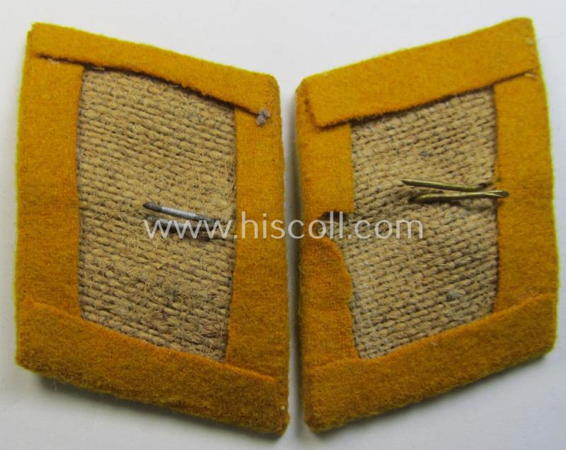 Fully matching pair of WH (Luftwaffe) golden-yellow-coloured, EM- (ie. NCO-) type collar-patches (ie. 'Kragenspiegel') as was intended for usage by a member serving within a: 'Flieger- o. Fallschirmjäger' regiment ie. unit