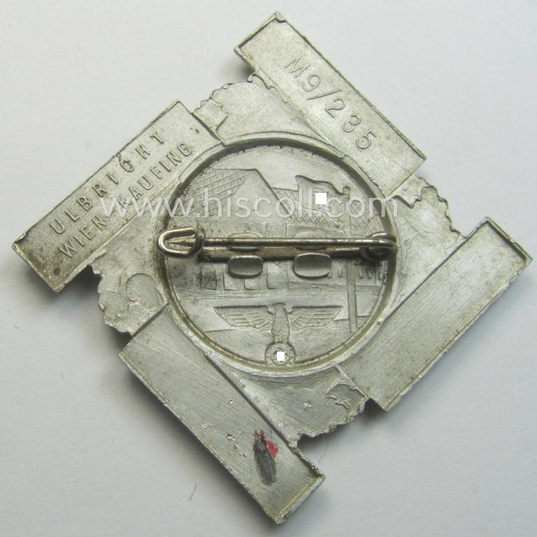 N.S.D.A.P.-related, Austrian 'tinnie' being a maker- (ie. 'Ulbricht - Wien'-) marked example depicting an NSDAP-office and eagle-device resting on a swastika and showing the text: 'Kreishaus Eröffnung - Vöcklabruck - August 1939'