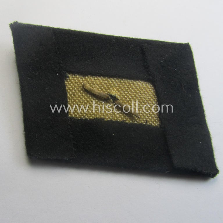 Waffen-SS, NCO-pattern rank-collar-rank-tab ('Kragenspiegel') being a 'standard-issue'-pattern example as executed in black-coloured wool as was intended for usage by an: 'SS-Unterscharführer'
