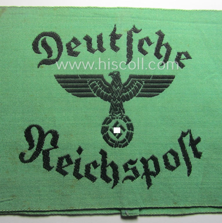 Rarely seen, DRP- (ie. 'Deutsche Reichspost'-) related armband entitled: 'Deutsche Reichspost' being of the 'entirely-woven'-type onto (typical) 'silk-like' cloth in a technique similar to the 'BeVo'-weave pattern