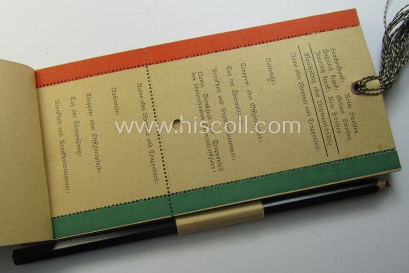 Interesting - and rarely encountered! - fully complete, WH (Heeres, Luftwaffe etc.) related medical wound-card-booklet (ie. 'Wundzettelbuch') entitled: '10 Pferdekrankenzettel' (as being specifically intended for usage by: 'Veterinaire'