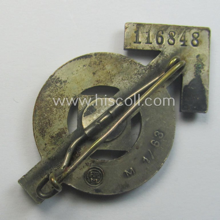 HJ (ie. 'Hitlerjugend'): 'Leistungsabzeichen in Silber' being a maker- (ie. 'RzM M1/63'-) marked example with unique bearers'-number: '116848'