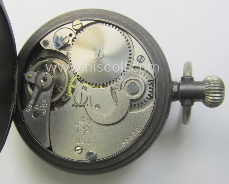 WWII-period- (ie. 'Deutsche Wehrmacht'-related-) pocket-chronograph (ie. 'Dienstchronograph') of the make: 'Junghans', having a white-coloured dial-plate and that comes in a 'virtually mint'- and/or fully functional condition