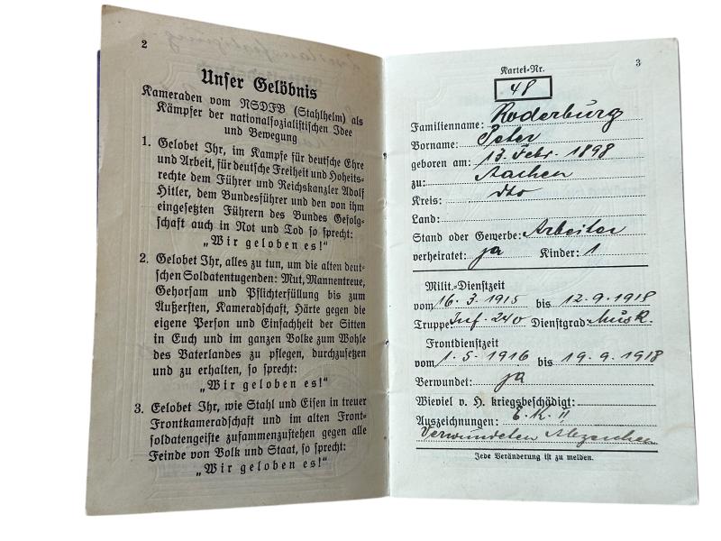 Stahlhelm-bund Membership Book