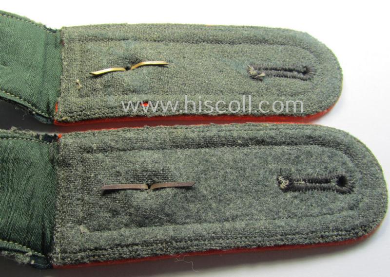 Superb - rarely encountered and fully matching! - pair of WH (Heeres) pre- ie. (early-) war-period (ie. 'M36 o. M40'-pattern-) NCO-type shoulderstraps as piped in the bright-orange-coloured branchcolour for a: 'Feldwebel der Feldgendarmerie-Truppe...