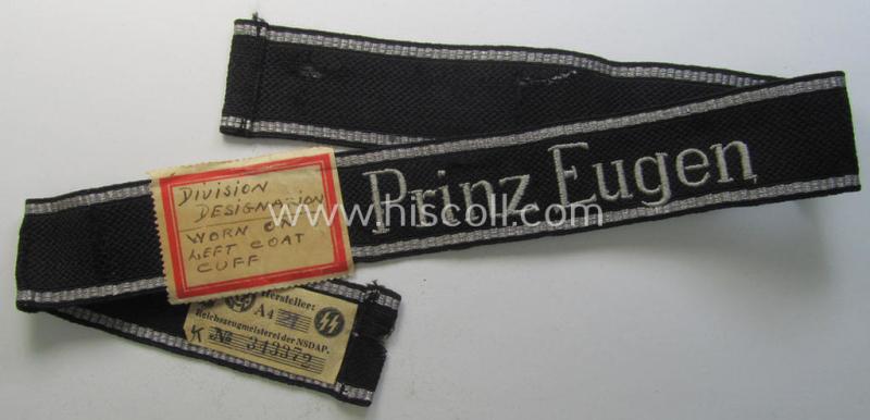 Superb - and never used! - Waffen-SS EM/NCO-pattern cuff-title, depicting the machine- embroidered 'Latin'-script text as was intended for a soldier of the: '7. SS-Freiwilligen Gebirgs-Division "Prinz Eugen"