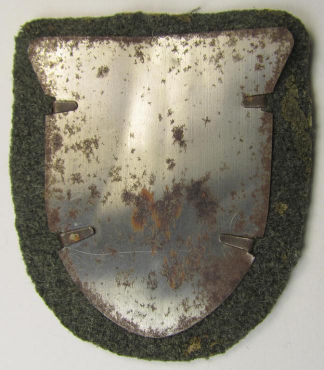 Attractive, WH (Heeres ie. Waffen-SS) 'Krim'-campaign-shield that comes mounted onto its original, field-grey-coloured 'backing' and that comes in a moderately used- and/or tunic-removed, condition