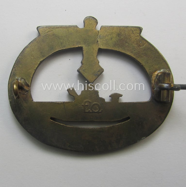 WH (Kriegsmarine), 'Feinzink'-based: 'U-Bootkriegsabzeichen' (or: U-boat war-badge) being a neatly marker (ie. 'F.O. '-) marked example as was produced by the Austrian-based: 'Friedrich Orth'-company