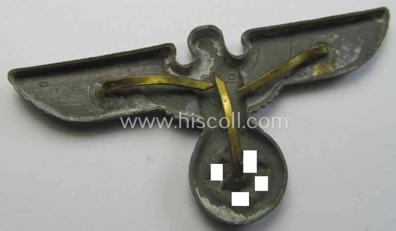 Attractive - greyish-silver-coloured- and/or: zinc- (ie. 'Feinzink'-) based (political-style) visor- (ie. 'Schirmmützen'-) cap-eagle being a detailed example that is neatly: 'RzM' and/or 'M1/49' marked on its back