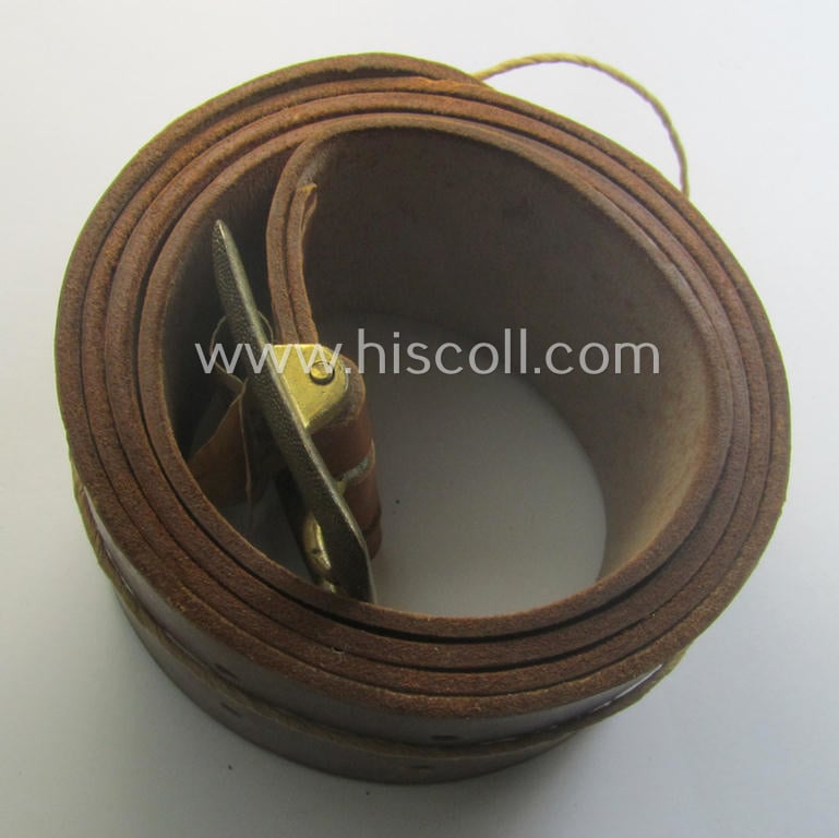 'Virtually mint- ie. unissued', N.S.D.A.P.- (ie. 'politichen Leiter'-) related brown-coloured- and/or genuine leather-based officers'-type-belt (ie. 'Leibriemen- o. Zweidornschnalle für politichen Leiter') that retains its period 'RzM'-etiket