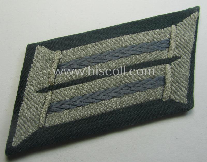 Pair of WH (Heeres) (later-war-pattern) officers'-type collar-tabs (ie. 'Kragenspiegel für Offz.') as executed in 'BeVo'-weave pattern as was intended for an officer serving within the: 'Nachschub-Trpn.'