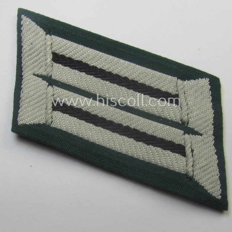 Pair of WH (Heeres) later-war-pattern, officers'-type collar-tabs (ie. 'Kragenspiegel für Offiziere') as entirely executed in 'BeVo'-weave pattern as was intended for an officer serving within the: 'Pionier-Trpn.'