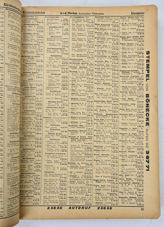 German Index Phone Book Hannover 1941