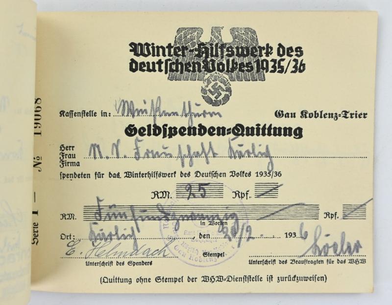 German WHW Contribution Booklet 1935/36