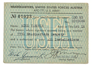 US Occupation Period Entrance Pass 'Austrian Headquarters'