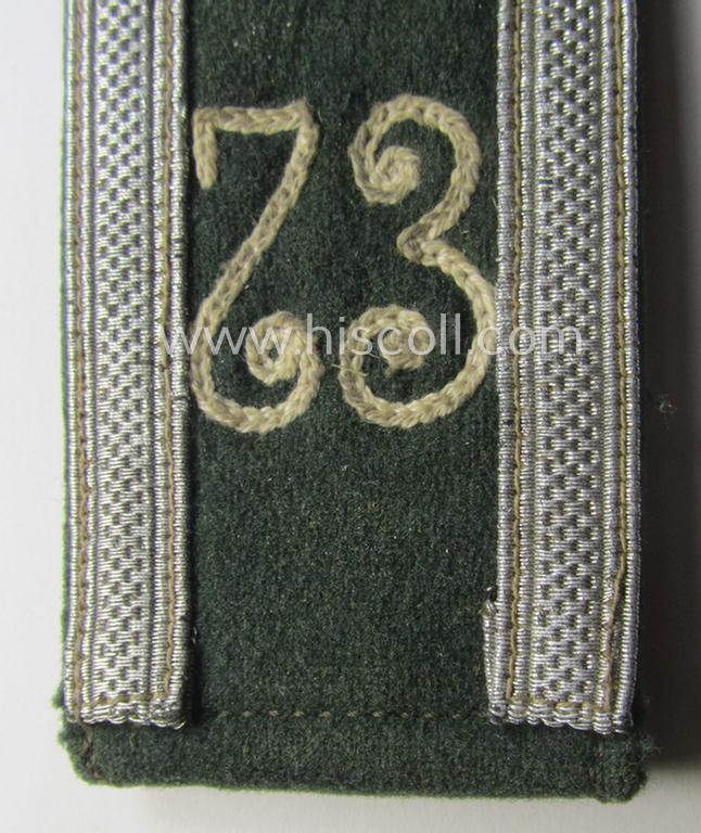 Single - and actually not that often seen! - WH (Heeres) NCO-type (ie. 'M36- o. M40'-pattern- and 'pointed styled') 'cyphered' shoulderstrap as was intended for usage by an: 'Unteroffizier des Infanterie-Rgts. 73'