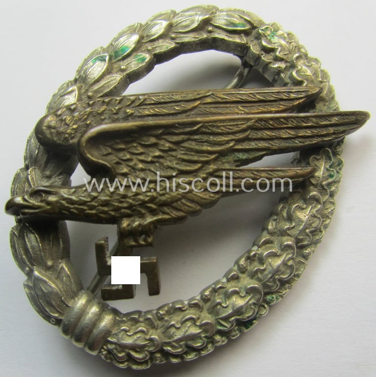 Superb - and just moderately worn! - WH (Luftwaffe) 'Fallschirmschützen-Abzeichen' by: 'Imme & Sohn' (and that shows a period-engraved name/unit-designation on its back)