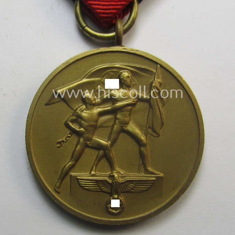 WH Czech-occupation- (ie. 'Anschluss'-) medal: '1. Oktober 1938' that came mounted onto its period ribbon as issued and/or recently found