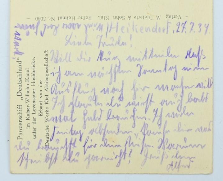 German KM Postcard 'Panzerschiff Deutschland'