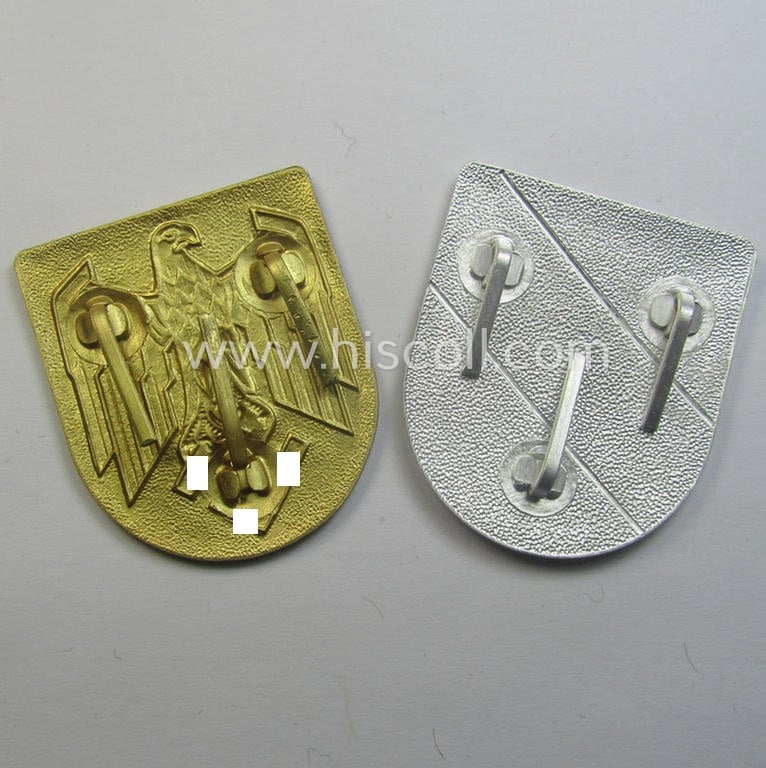 Pair of WH (Kriegsmarine) tropical, aluminium-based eagle-'pith-helmet'-shields